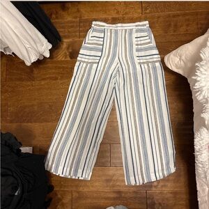 Striped Wide-Leg Linen-Blend Pants in White & Blue